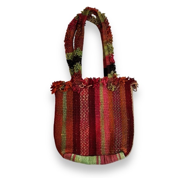 Inka Traditions Boho Purse Woven Stripes Crochet Flowers Shoulder Straps Wool - Picture 6 of 10